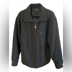London Fog Men’s Wool Blend Zip Front Jacket Charcoal Gray Herringbone Coat L
